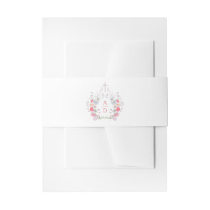 Pink Flowers Frame Religious Wedding Monograms Invitation Belly Band