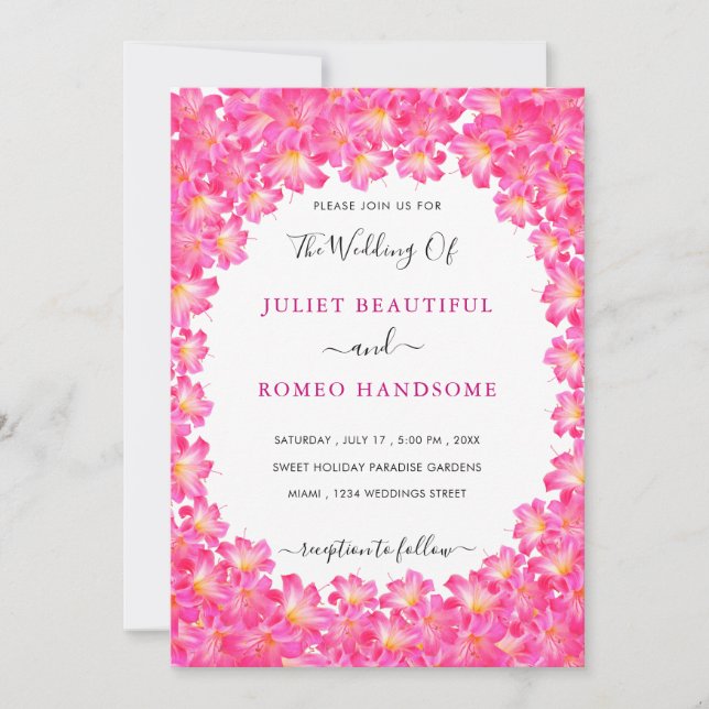 Pink Flowers Frame Wedding Invitation Card (Front)