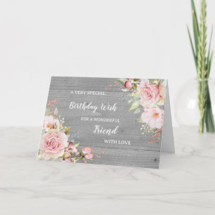 Pink Flowers Friend Birthday Card