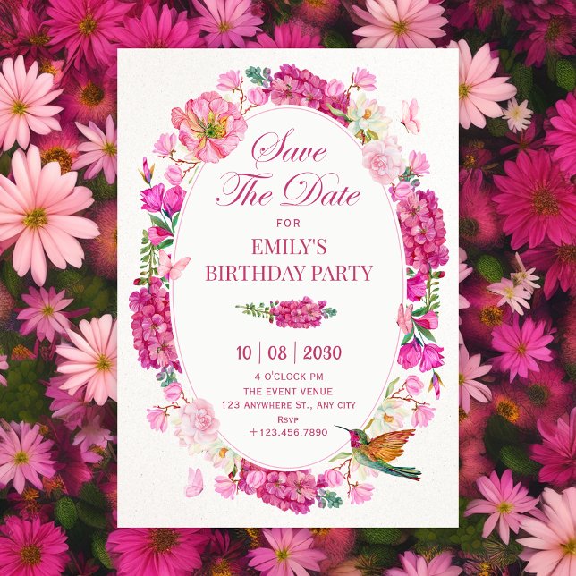Pink flowers garden save the date (Creator Uploaded)