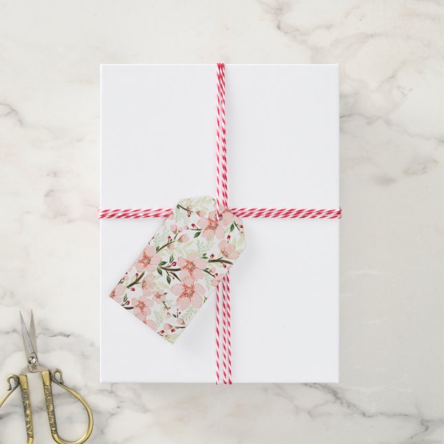 Pink flowers gift tags (With Twine)