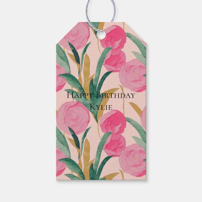 Pink Flowers Gift Tags (Front)