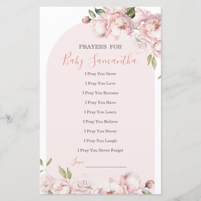 Pink Flowers Girl Baby In Bloom Prayers For Baby (Front)