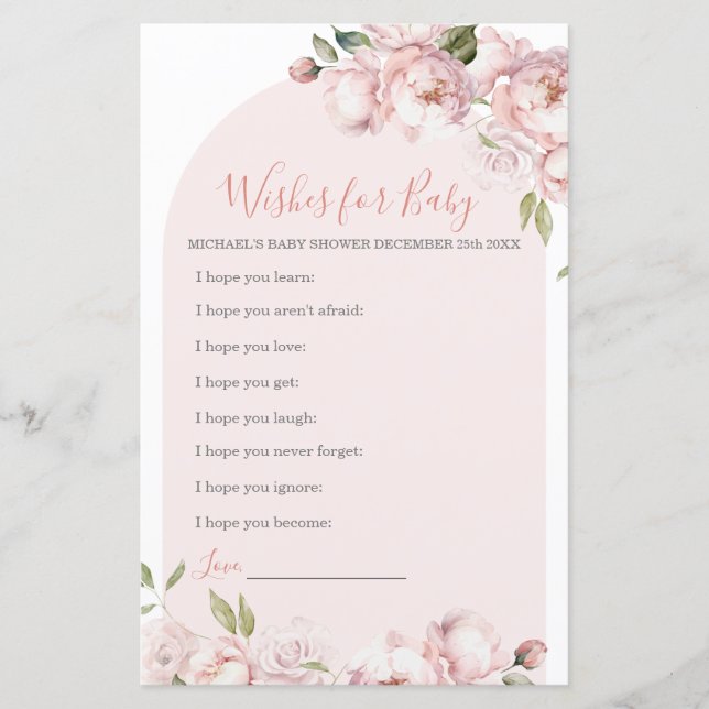 Pink Flowers Girl Baby In Bloom Wishes for Baby (Front)