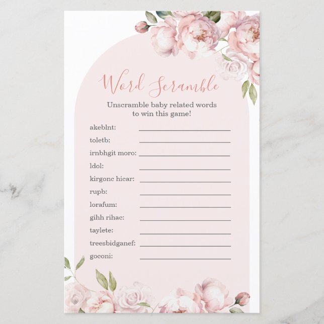 Pink Flowers Girl Baby In Bloom Word Scramble (Front)