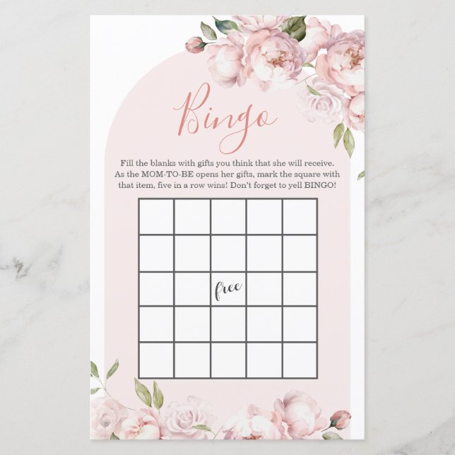 Pink Flowers Girl Baby Shower Baby in Bloom Bingo (Front)