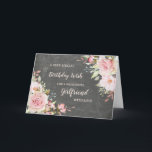 Pink Flowers Girlfriend Birthday Card<br><div class="desc">Pretty and thoughtful greeting card for your girlfriend's birthday with light blush pink watercolor flowers,  chalkboard rustic pattern and hand lettered style text.</div>