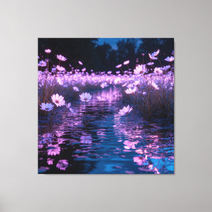 Pink Flowers Glowing Serenely in Water Canvas Print