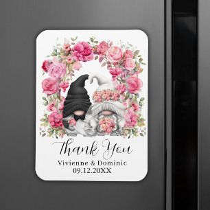 Pink Flowers Gnome Wedding Thank You Card Magnet
