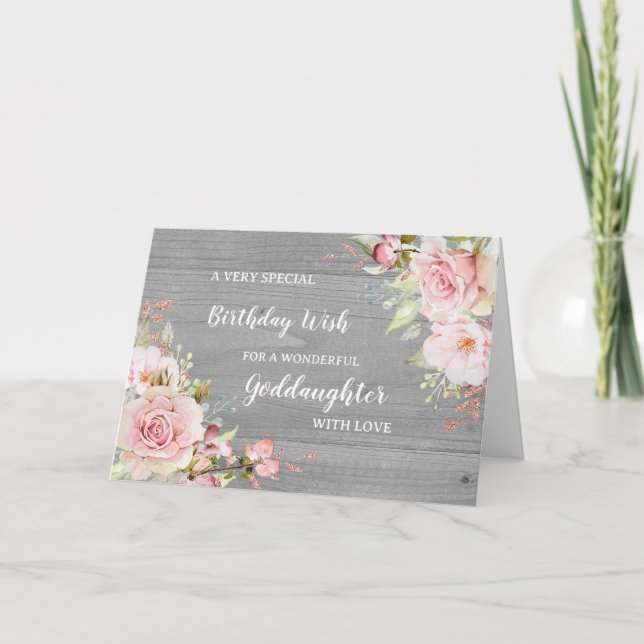 Pink Flowers Goddaughter Birthday Card (Front)