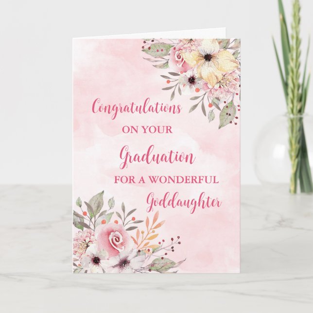 Pink Flowers Goddaughter Graduation Card (Front)