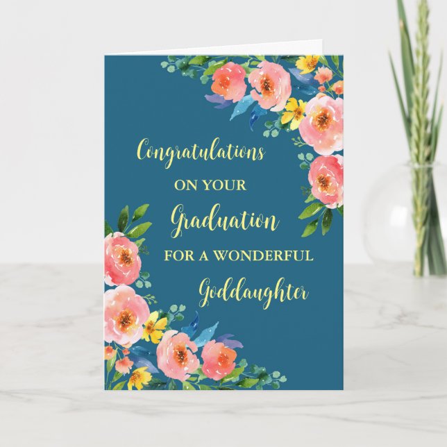 Pink Flowers Goddaughter Graduation Card (Front)