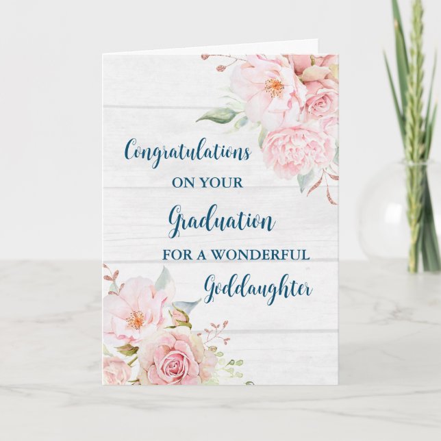 Pink Flowers Goddaughter Graduation Card (Front)