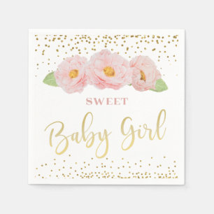 Pink Flowers Gold Confetti Sweet Baby Girl Shower  Napkin