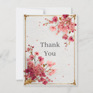 Pink Flowers Gold Faux Texture Thank You Card