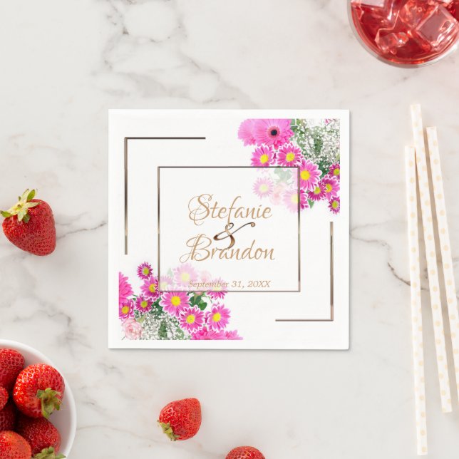Pink Flowers/Gold Trim Napkin (Insitu)