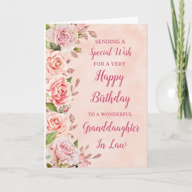 Pink Flowers Granddaughter In Law Birthday Card (Front)
