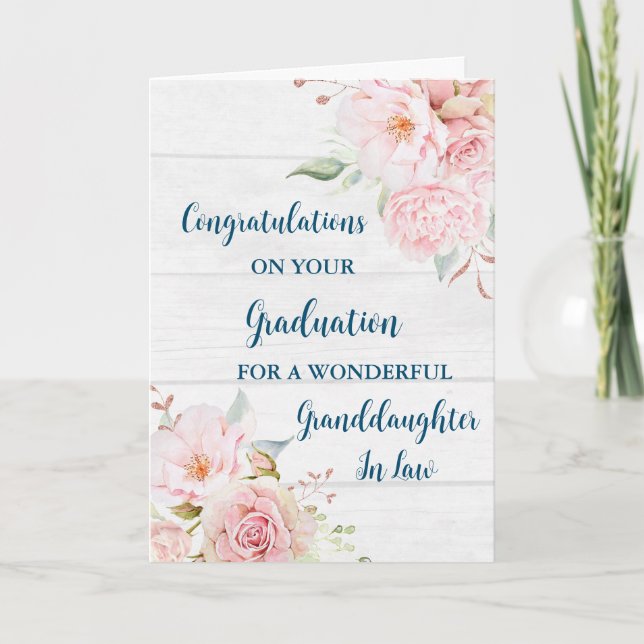 Pink Flowers Granddaughter in Law Graduation Card (Front)