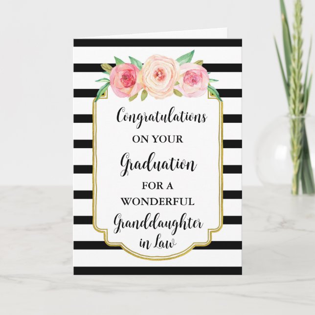 Pink Flowers Granddaughter in Law Graduation Card (Front)