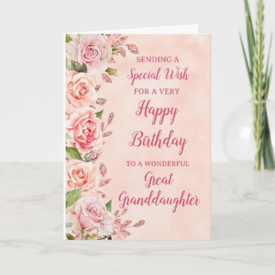 Pink Flowers Great Granddaughter Birthday Card