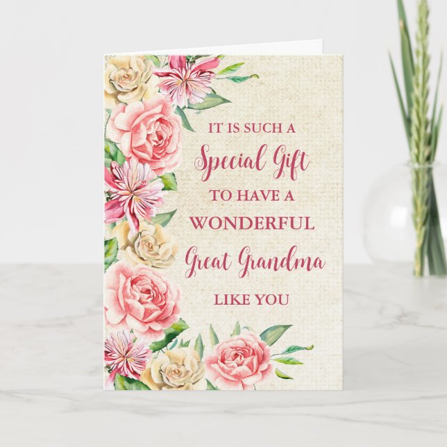 Pink Flowers Great Grandma Happy Mother's Day Card (Front)