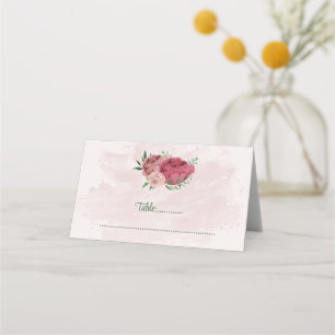 pink flowers green leaves botanical wedding place card