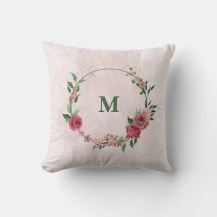 pink flowers green leaves  cushion