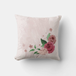 pink flowers green leaves cushion