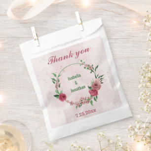 pink flowers green leaves  favour bags