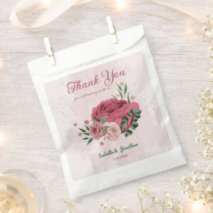pink flowers green leaves favour bags