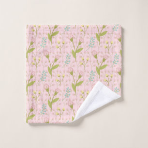Pink Flowers Green Leaves Floral Garden Spring Wash Cloth