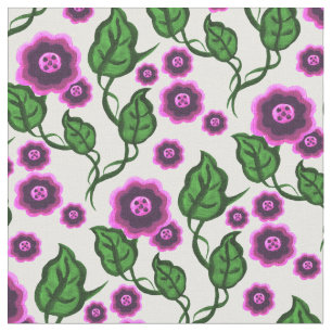 Pink flowers/green leaves/Folk art floral Fabric