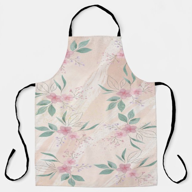 Pink Flowers & green leaves pattern Apron (Front)