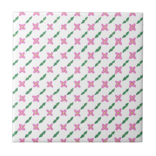 Pink Flowers Green Leaves Pattern Tile Trivet