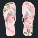 Pink Flowers Green Leaves Watercolor Bride Jandals<br><div class="desc">Pink Flowers Green Leaves Watercolor Bride Flip Flops ♥ Customise it with your wording by using the template fields. ♥ If you want to change the font style, colour or text placement, simply click the "Customise Further" button. ♥ If you need assistance or have any special request, please always feel...</div>