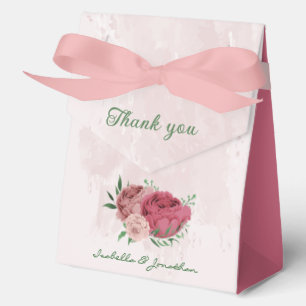 pink flowers green leaves wedding  favour box