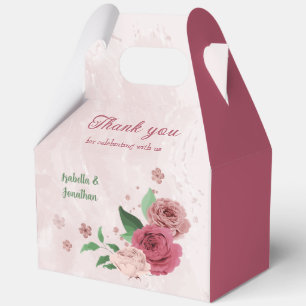 pink flowers green leaves wedding  favour box