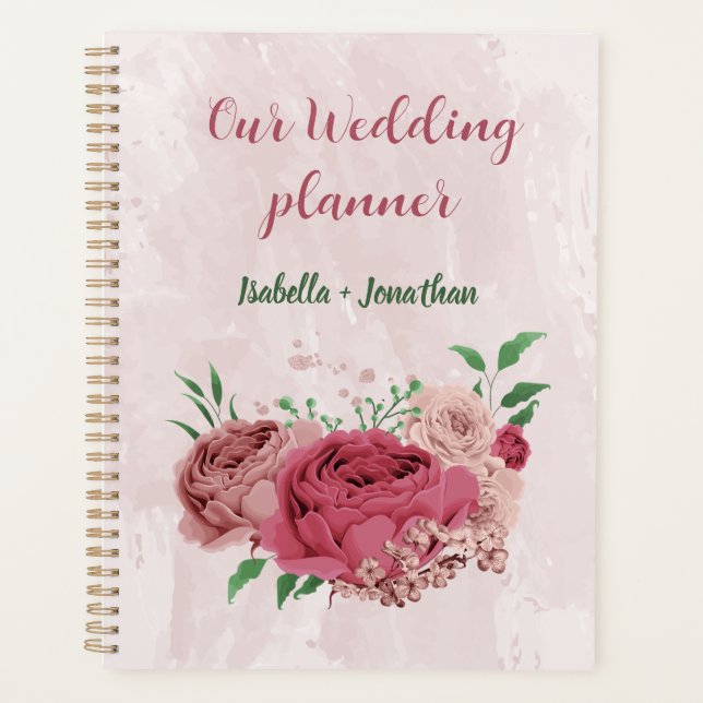 pink flowers green leaves wedding planner (Front)