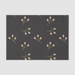 Pink Flowers Green Stem Black Floral Spring Tissue Paper