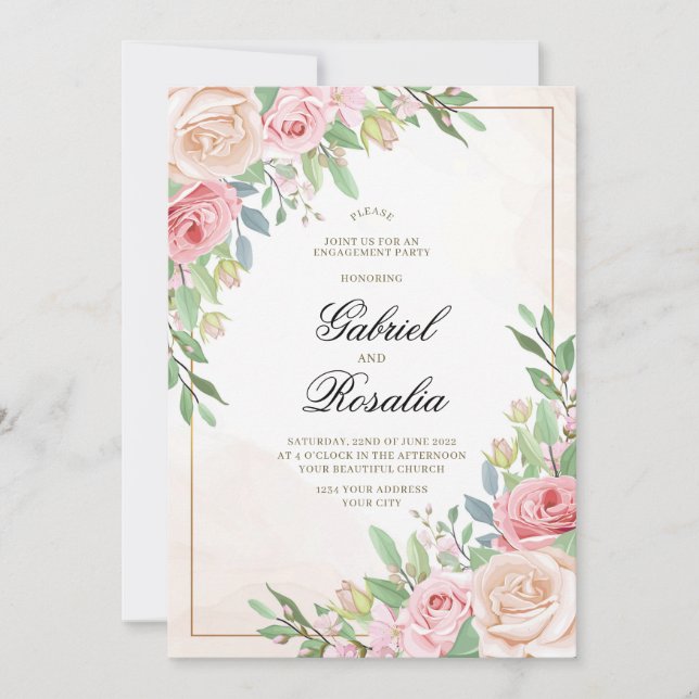 Pink Flowers & Greenery Elegant Beautiful Wedding Invitation (Front)