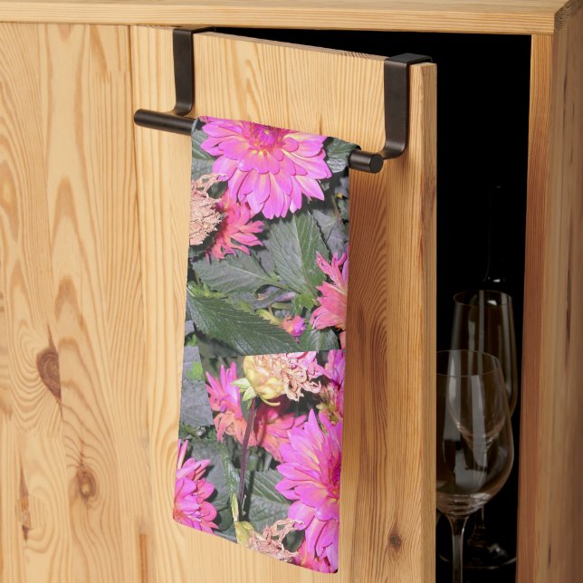 Pink Flowers Greenery Tea Towel (Thirds Fold)