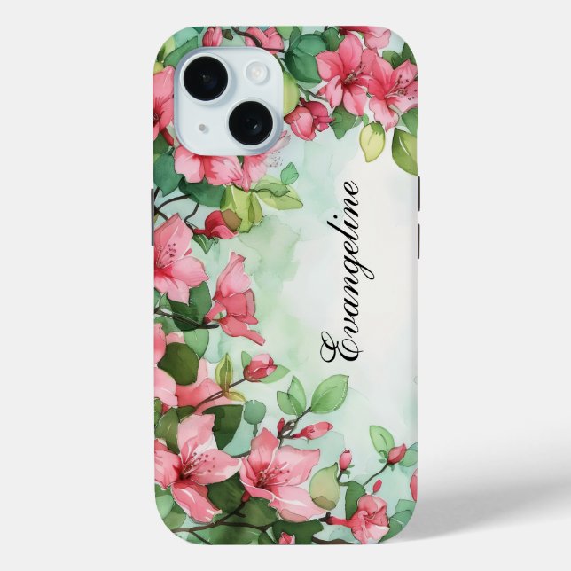 Pink Flowers Greenery Wedding Case-Mate iPhone Case (Back)