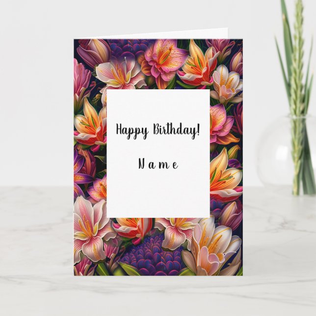 Pink Flowers Happy Birthday Card (Front)