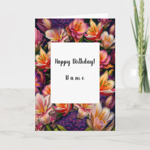Pink Flowers Happy Birthday Card