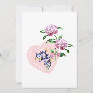 Pink Flowers &Heart for Mothers day Holiday Card