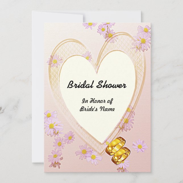 Pink Flowers, Heart Frame, Rings Bridal Shower Invitation (Front)
