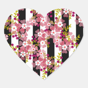 Pink flowers heart sticker