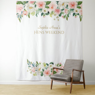 Pink Flowers Hens Weekend Photo Booth Backdrop Tapestry