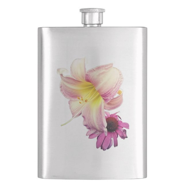 Pink flowers hip flask (Front)