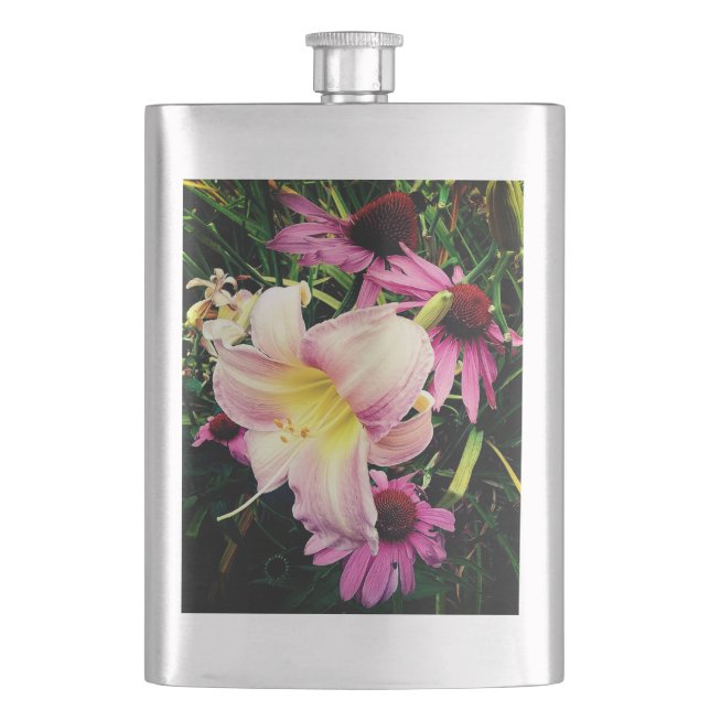 Pink flowers hip flask (Front)